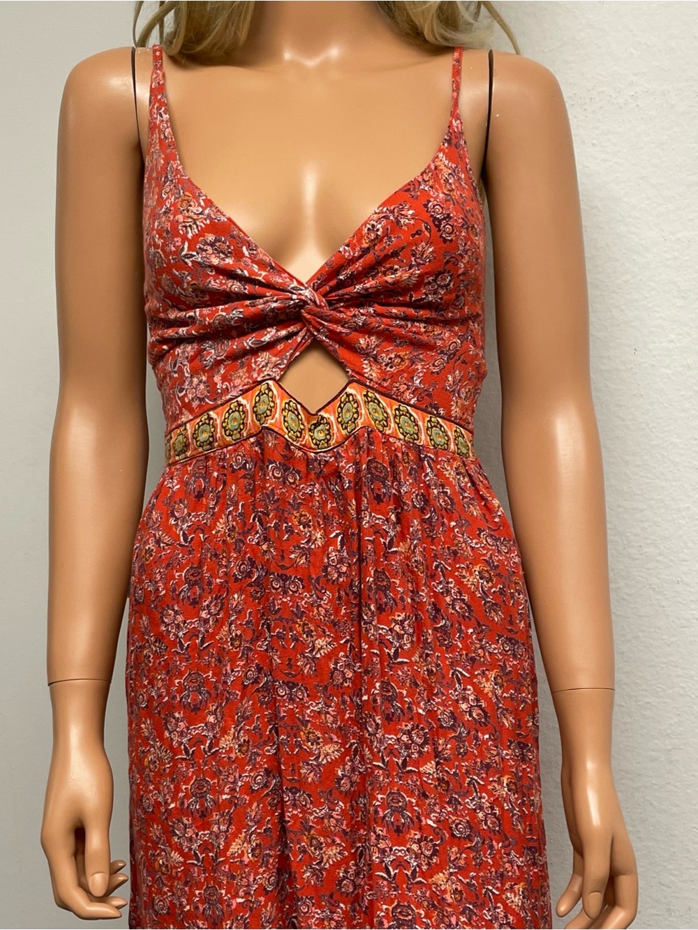 Angie Red Floral Rayon Maxi Summer Dress Size S